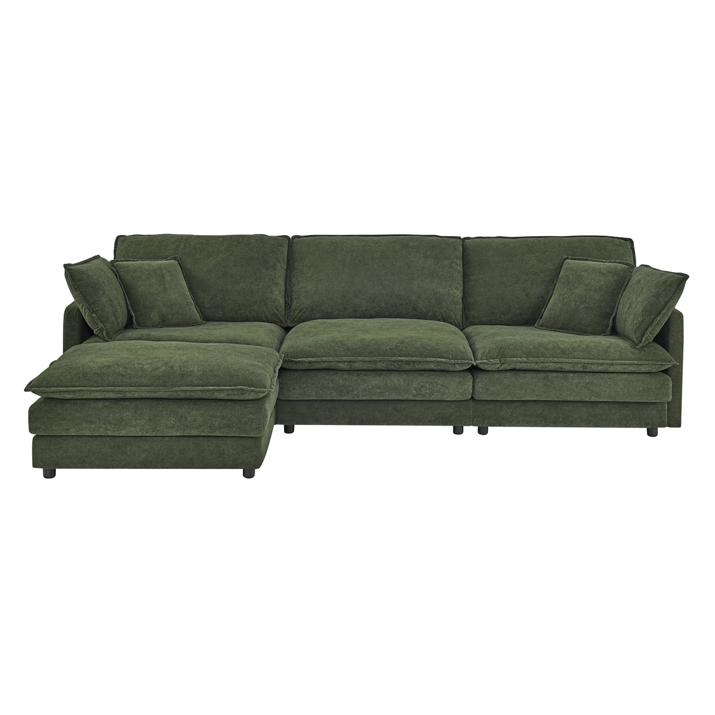 Green Wood Frame L-Shaped Sofa with Ottoman - 4 Seat for Living Room