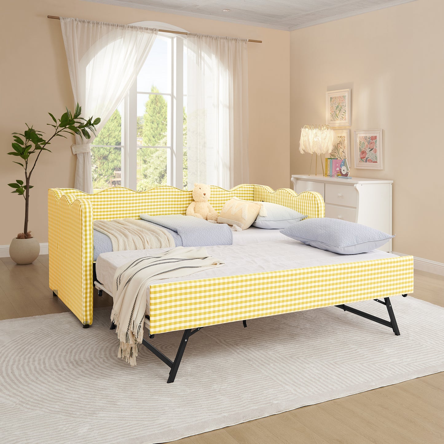 Yellow Twin Daybed Sofa Bed - No Box Spring Needed for Bedroom