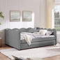 Queen Size Cozy Gingham Daybed with Two Storage Drawers, with USB Port and Adorable Wave Shaped, Linen Fabric