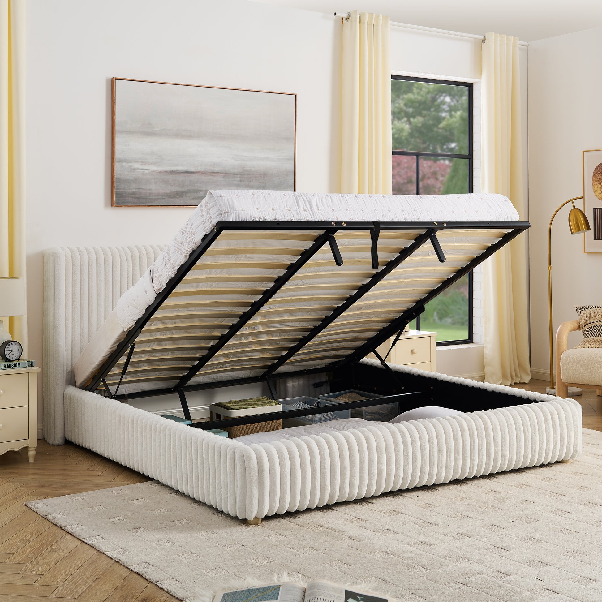 Beige Fabric Daybed with Storage - Bedroom Furniture
