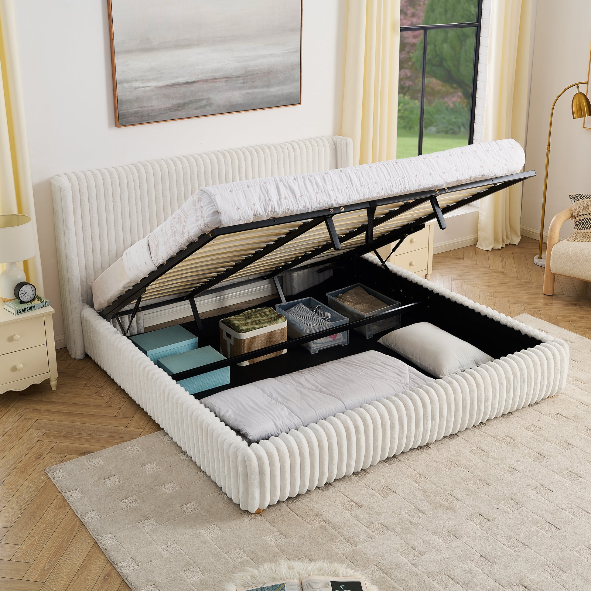 Beige Fabric Daybed with Storage - Bedroom Furniture