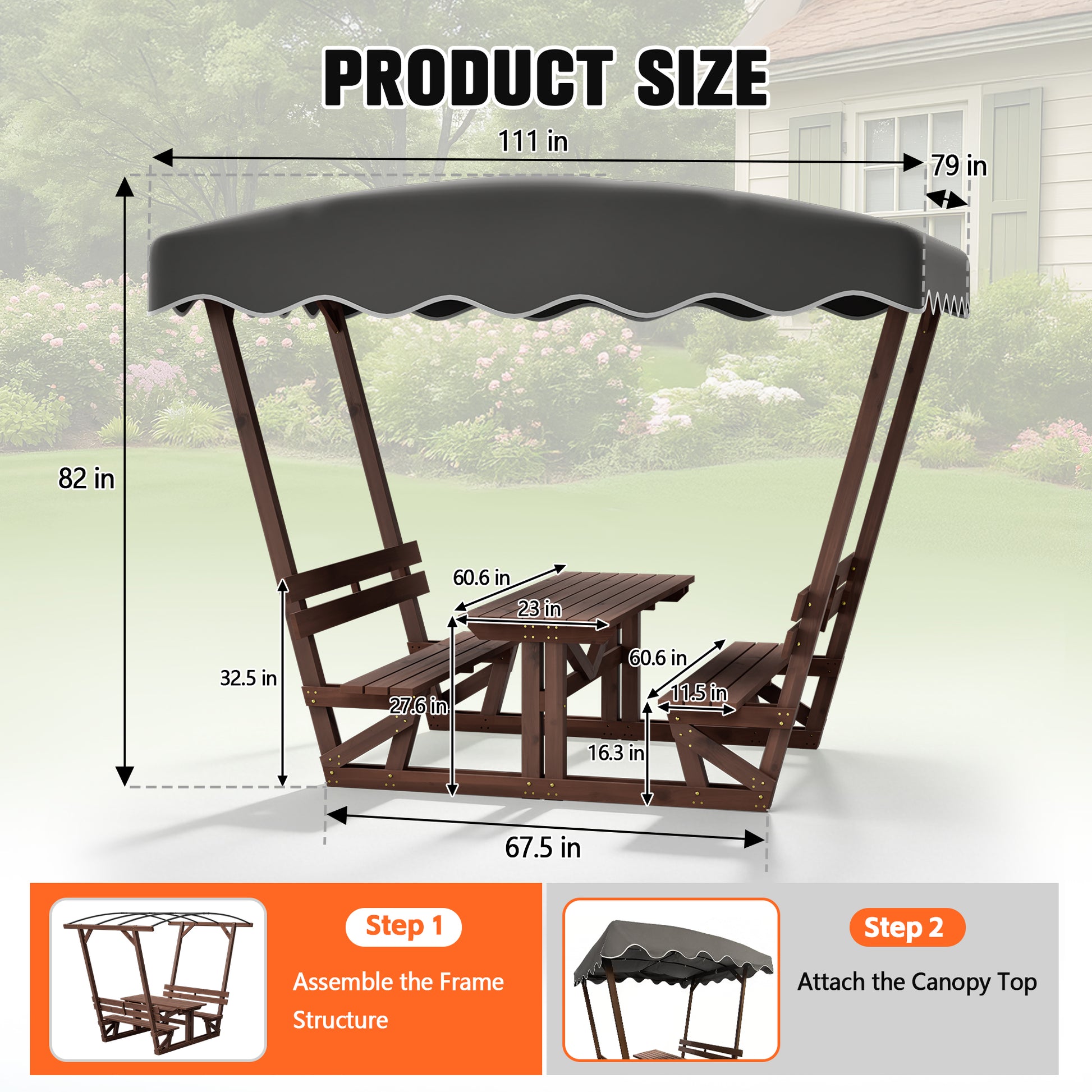 5'x3' Wooden Gazebo - Patio Garden Canopy, Brown