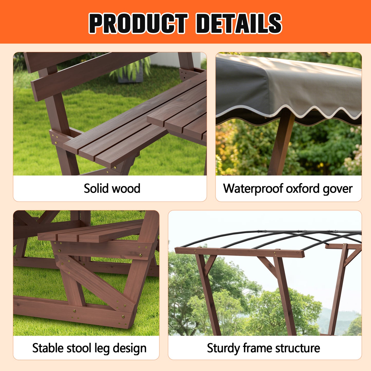 5'x3' Wooden Gazebo - Patio Garden Canopy, Brown