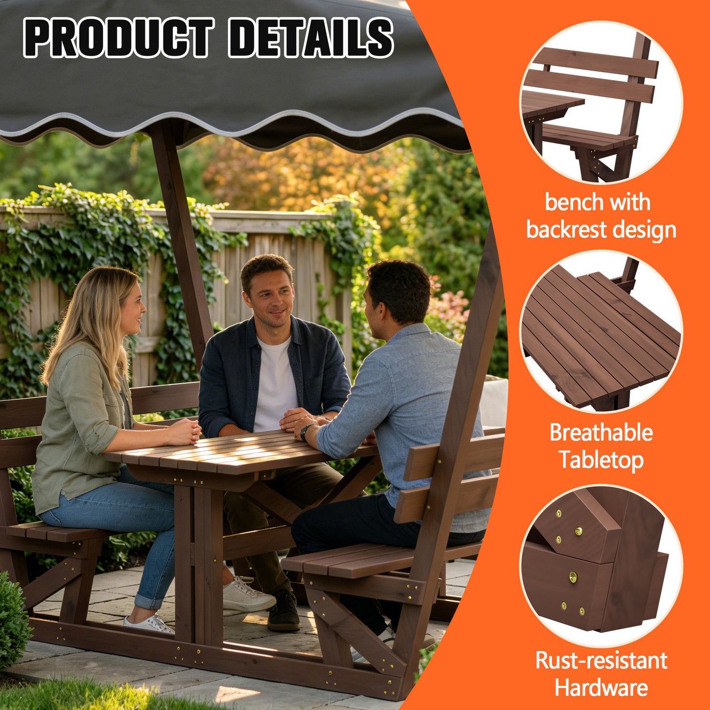 5'x3' Wooden Gazebo - Patio Garden Canopy, Brown