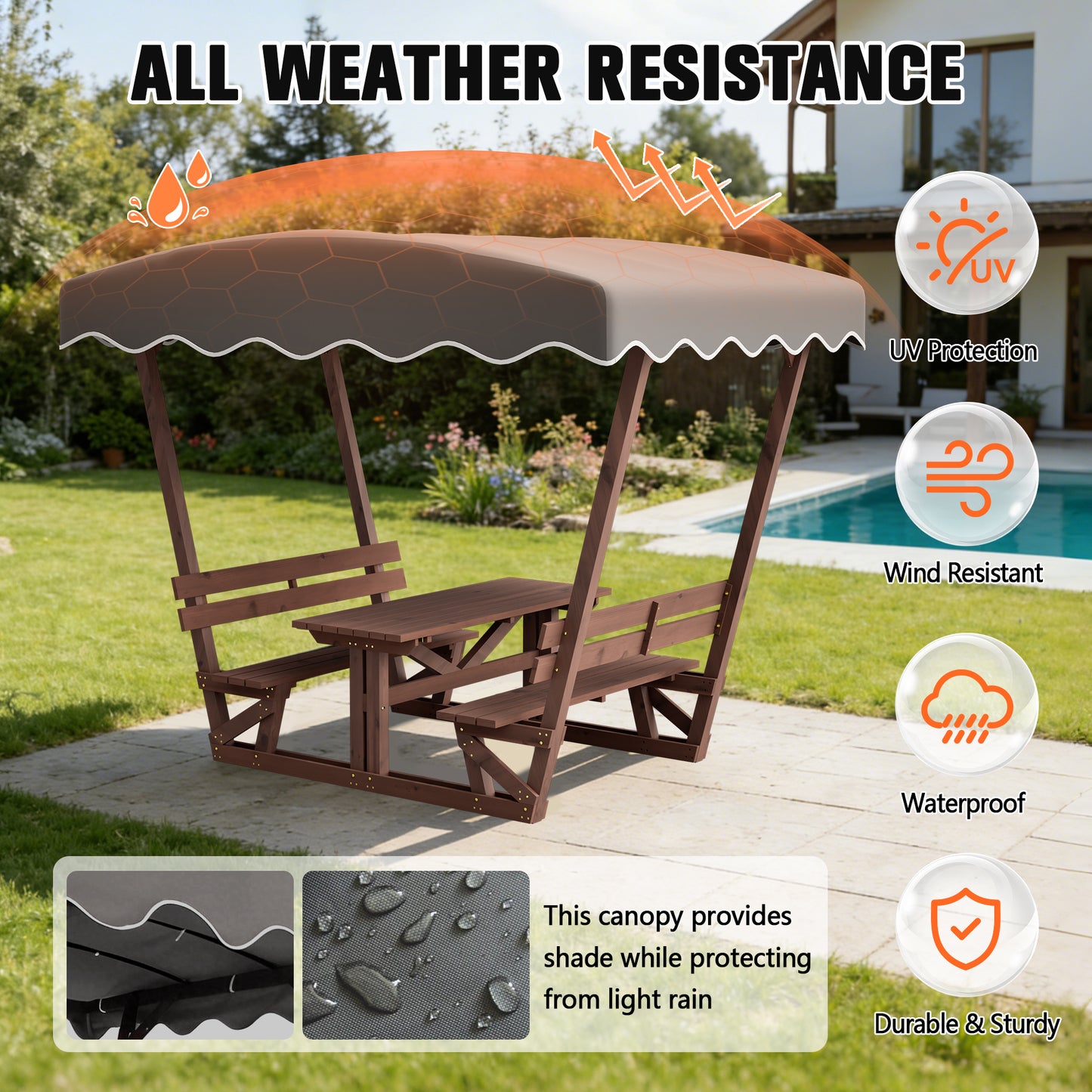 5'x3' Wooden Gazebo - Patio Garden Canopy, Brown