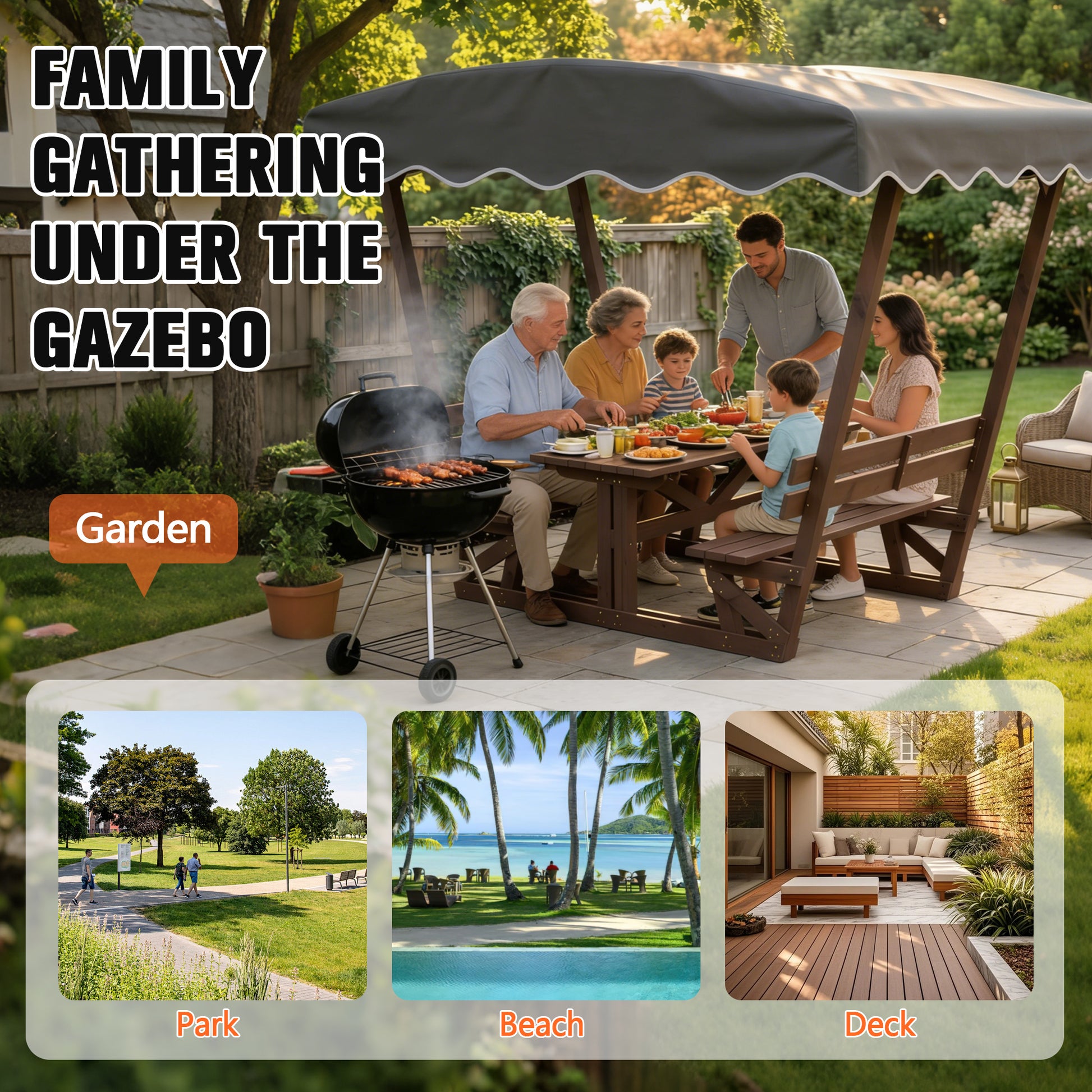 5'x3' Wooden Gazebo - Patio Garden Canopy, Brown