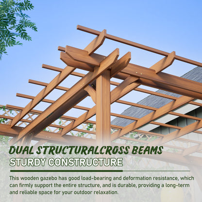 144" x 120" Brown Wood Pergola - Outdoor Gazebo for Gardens