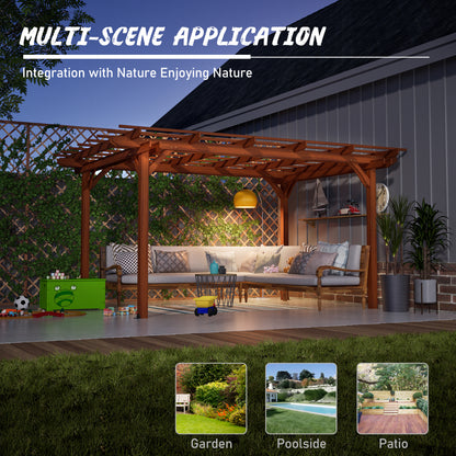 144" x 120" Brown Wood Pergola - Outdoor Gazebo for Gardens