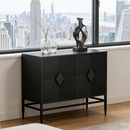 31.50" Modern 2 Door Wooden Storage Cabinet Accent Cabinet with Metal Leg Featuring Two-tier Storage, for Living Room, Entryway and Dining Room, Painted in Black