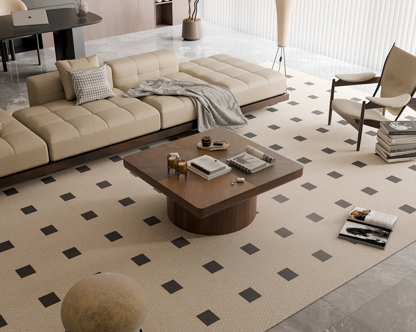 Walnut Square Coffee Table - Modern Wood Table with Parquet Top