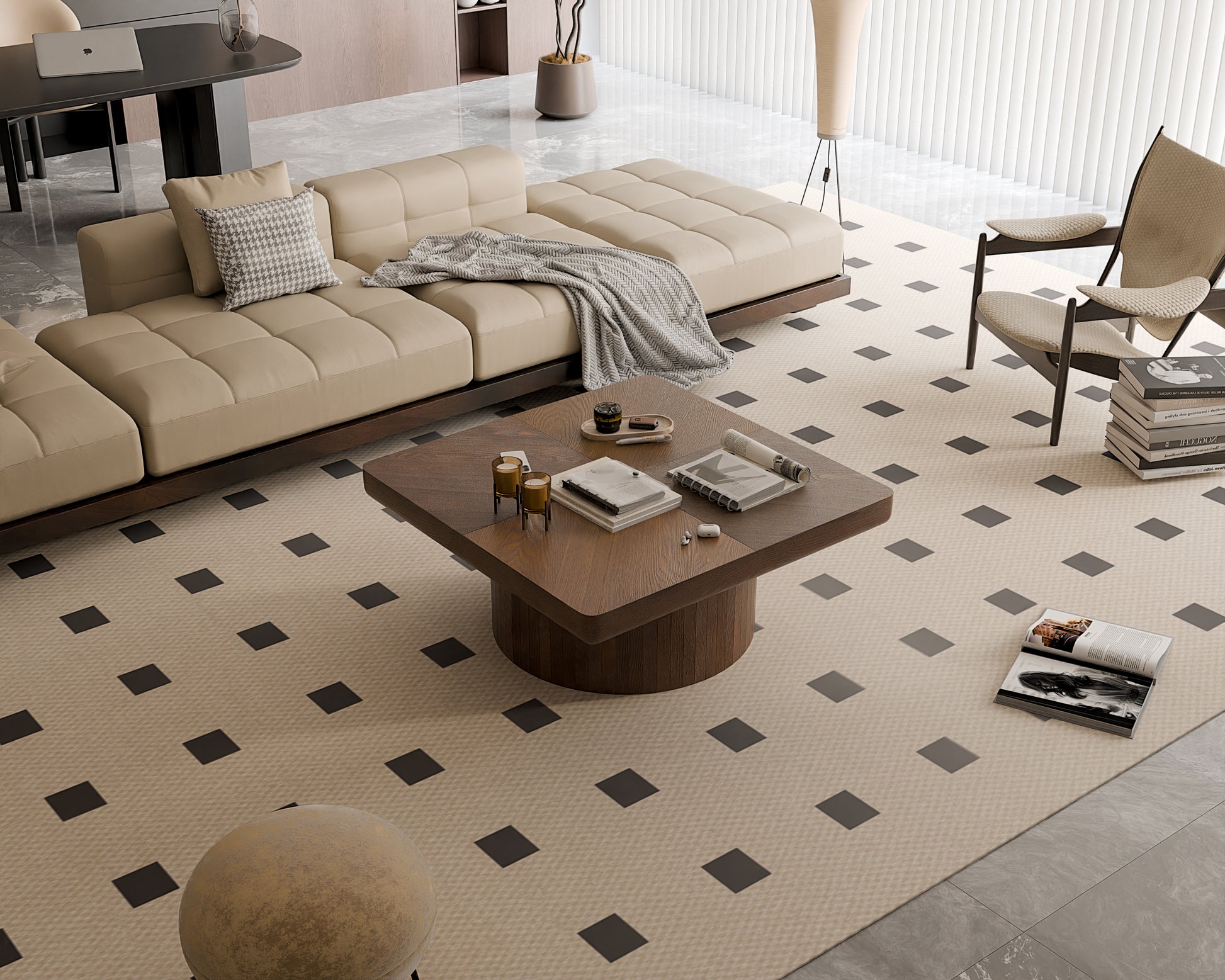 Walnut Square Coffee Table - Modern Wood Table with Parquet Top