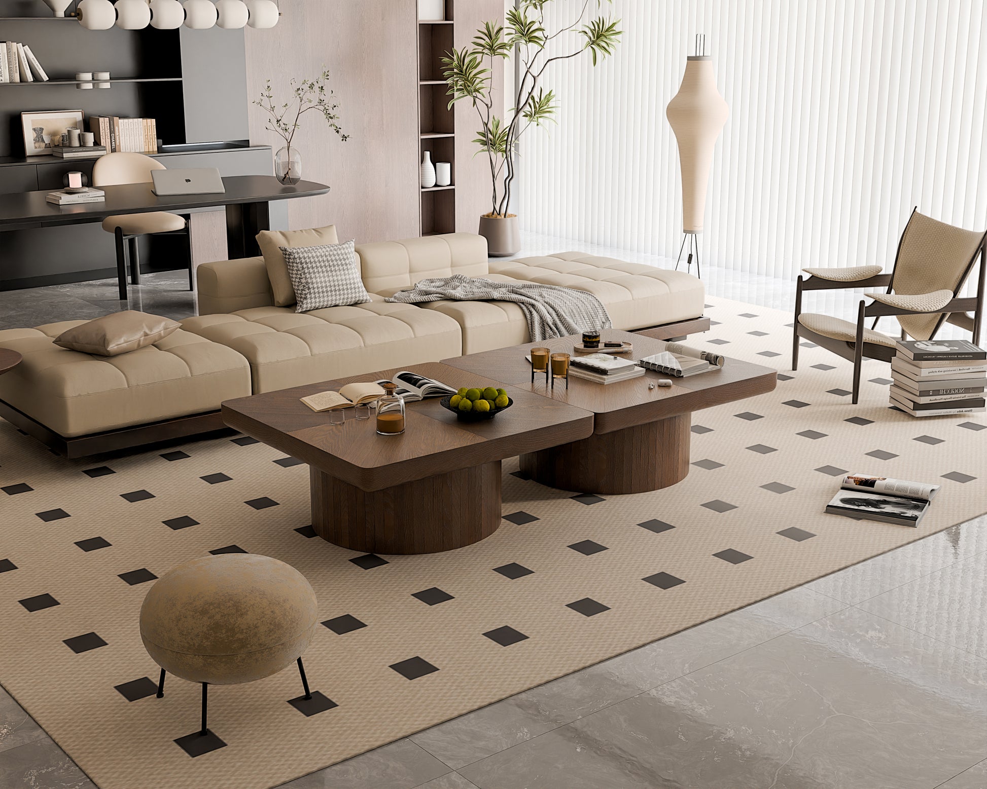 Walnut Square Coffee Table - Modern Wood Table with Parquet Top