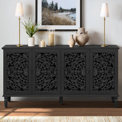 65 Inch TV Stand Black Solid Wood Buffet Cabinet