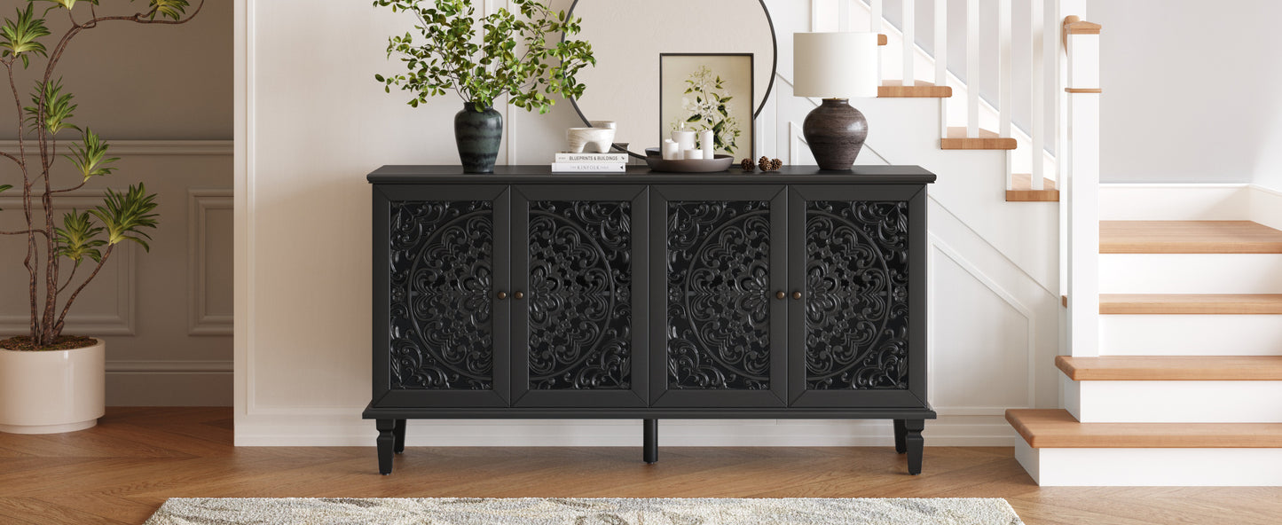 65 Inch TV Stand Black Solid Wood Buffet Cabinet