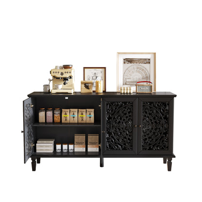 65 Inch TV Stand Black Solid Wood Buffet Cabinet