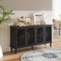 60" Antique Buffet Cabinet with Floral Carvings with Solid Wood Legs&Antique Brass Handles&Adjustable Shelves, TV Stand for 65''+ TV, Sideboard for Living Room,Dining Room (Black)