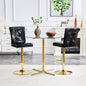 Modern Bar Table and Stools Set, Round Glass Top Pub Table with Gold Chrome Base & 2 Black Crocodile Embossed PU Leather Bar Stools with Adjustable Height & Swivel, Home Bar Bistro Set