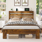 King Bed Frame with Headboard and Footboard, with Under Bed Storage, LED Lights, Charging Station,1200lbs CapacityAll-Metal Support System, No Box Spring Needed, Easy Assembly,Rustic Brown