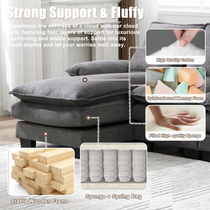 Gray Chenille 4 Seat U Shaped Sofa Sectional for Living Room