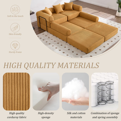 4 Seat Mustard Yellow Corduroy Sofa Bed for Living Room