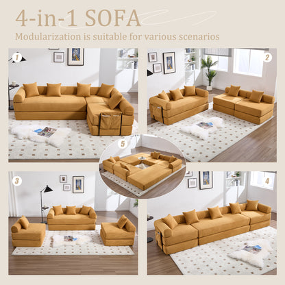 4 Seat Mustard Yellow Corduroy Sofa Bed for Living Room