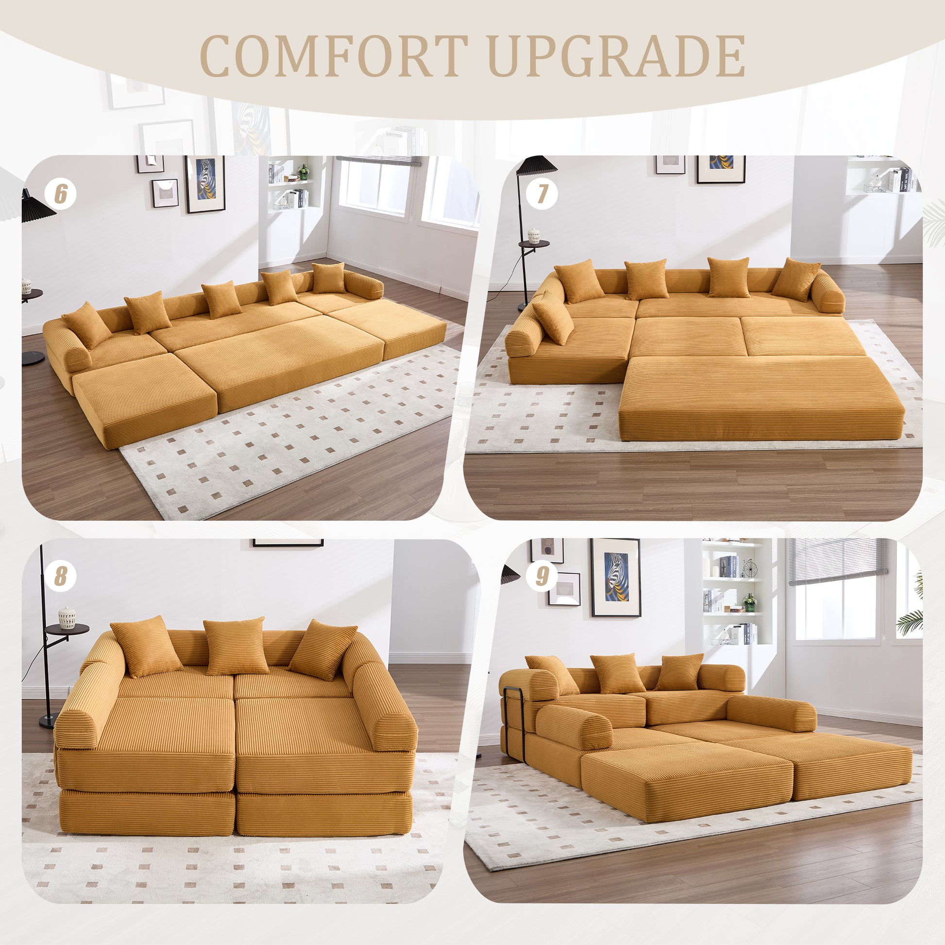 4 Seat Mustard Yellow Corduroy Sofa Bed for Living Room