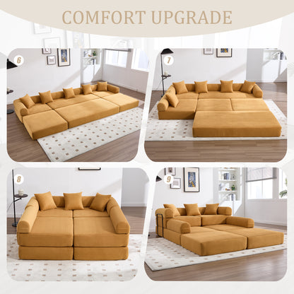 4 Seat Mustard Yellow Corduroy Sofa Bed for Living Room