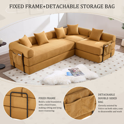 4 Seat Mustard Yellow Corduroy Sofa Bed for Living Room
