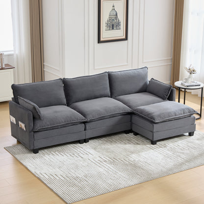 UNITED WE WIN  Oversized Modular Sectional Sofa with Movable Ottoman, 102 Inch 4 Seat Modern Corduroy Sofa Set, Convertible L Shaped Couch for Living Room and Office