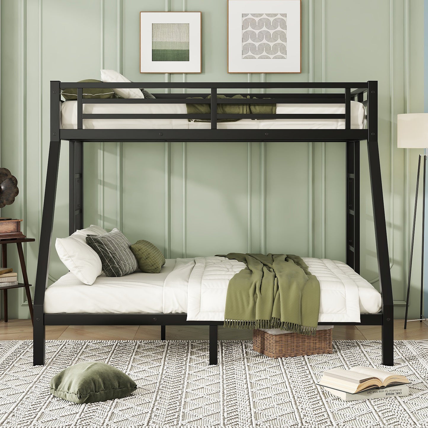 Metal Twin XL Bunk Bed - Black, Space-Saving Design for Bedroom