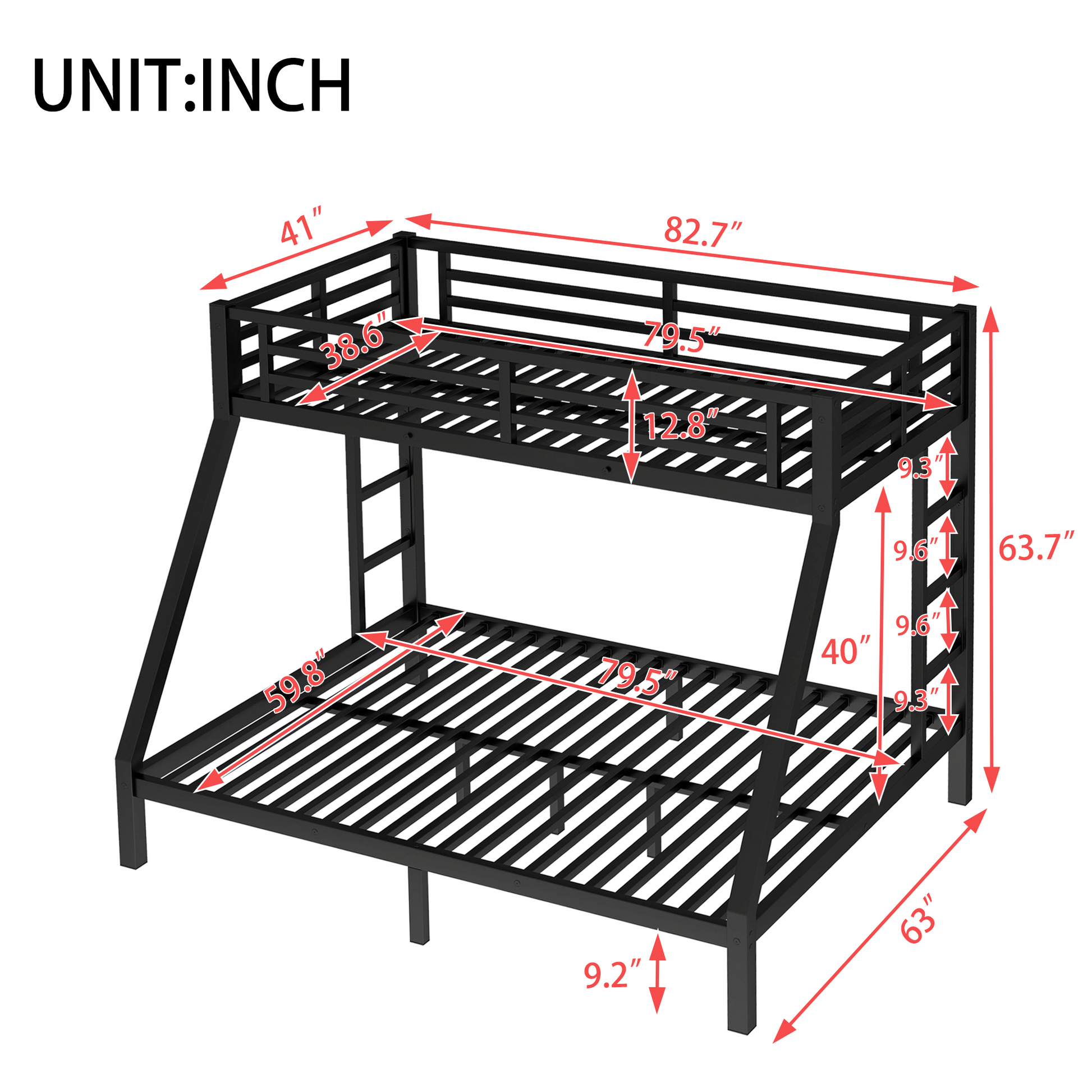 Metal Twin XL Bunk Bed - Black, Space-Saving Design for Bedroom