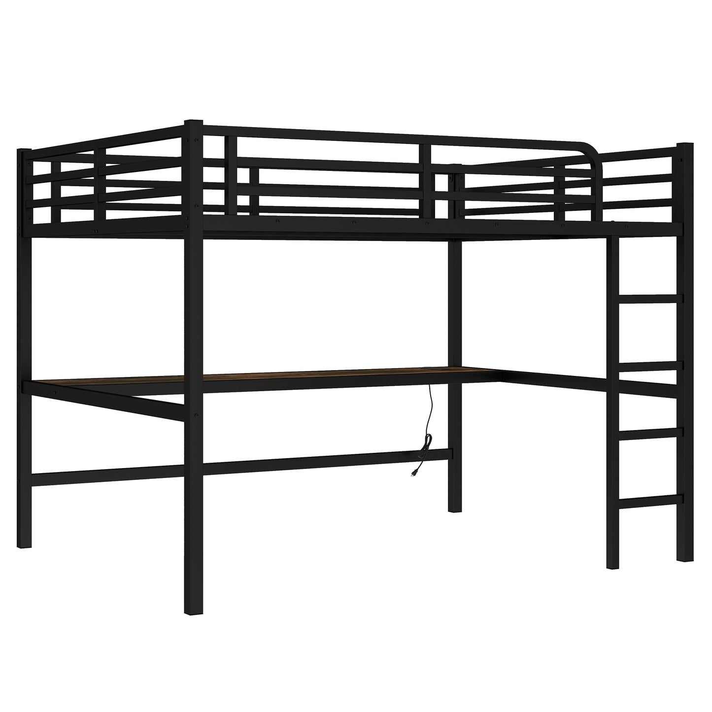 Black Metal Queen Loft Bed with Desk for Space-Saving Sleep for Bedroom