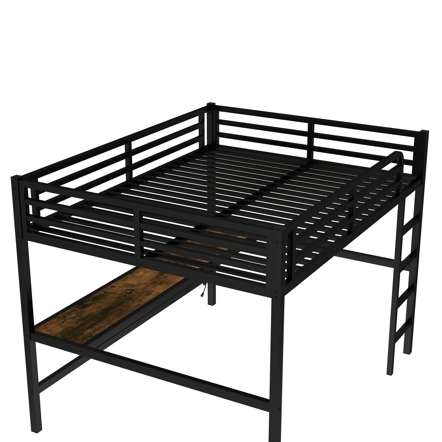 Black Metal Queen Loft Bed with Desk for Space-Saving Sleep for Bedroom