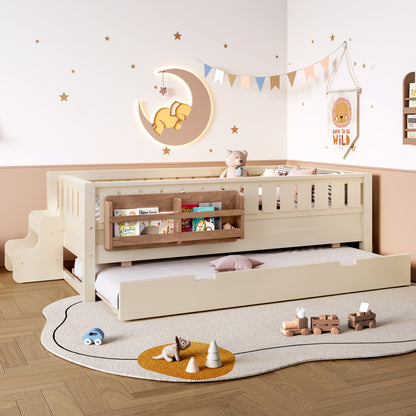 Twin Bed with Built-in Bookshelves Beige for Bedroom