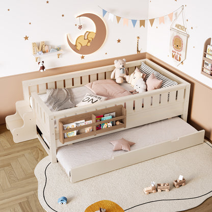 Twin Bed with Built-in Bookshelves Beige for Bedroom