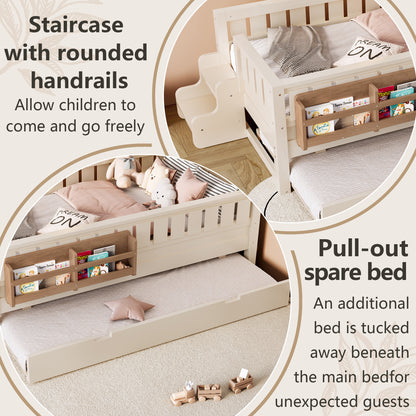 Twin Bed with Built-in Bookshelves Beige for Bedroom