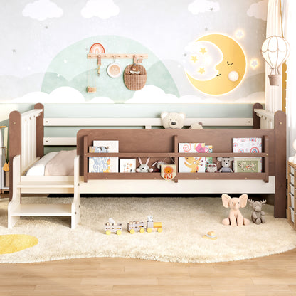 Twin Size Floor Bed with Storage - Beige for Bedroom