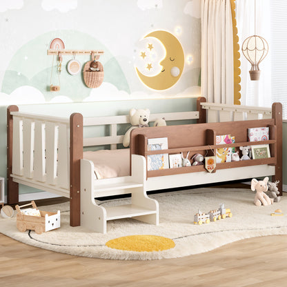 Twin Size Floor Bed with Storage - Beige for Bedroom