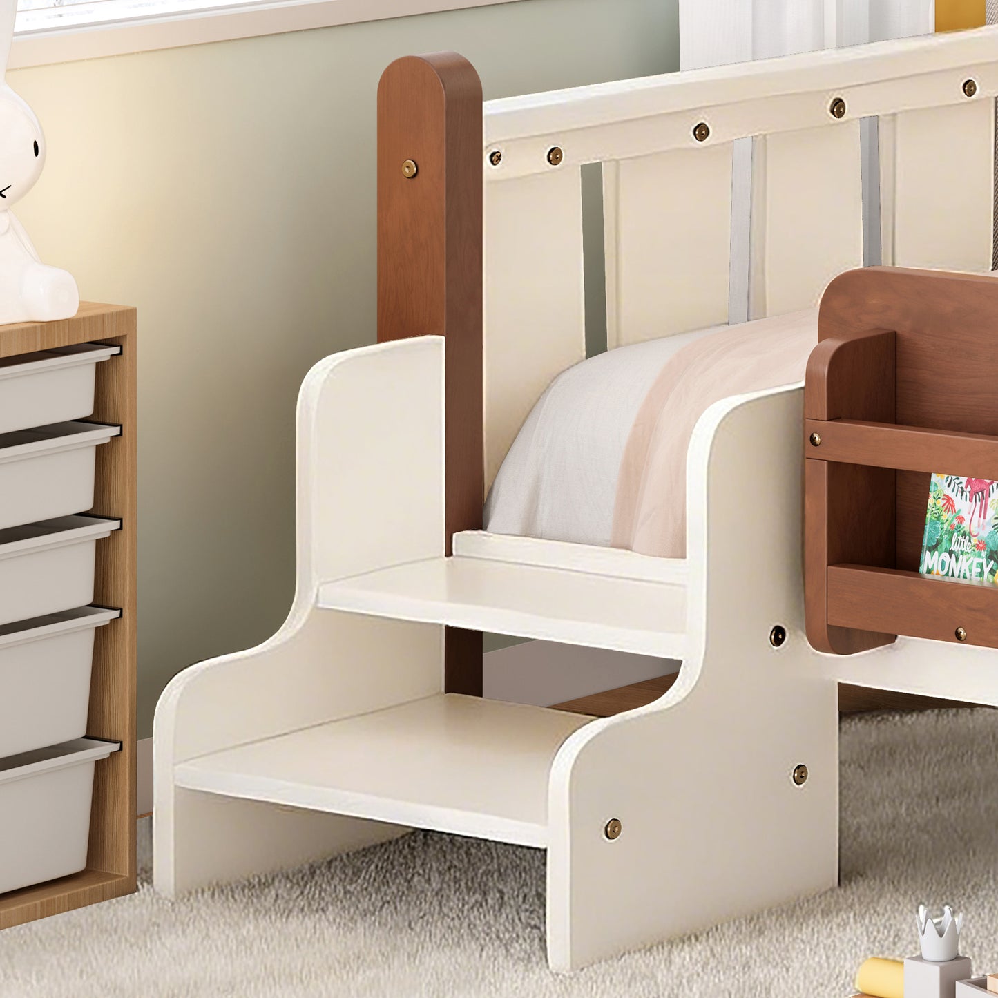 Twin Size Floor Bed with Storage - Beige for Bedroom