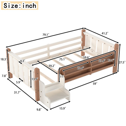 Twin Size Floor Bed with Storage - Beige for Bedroom