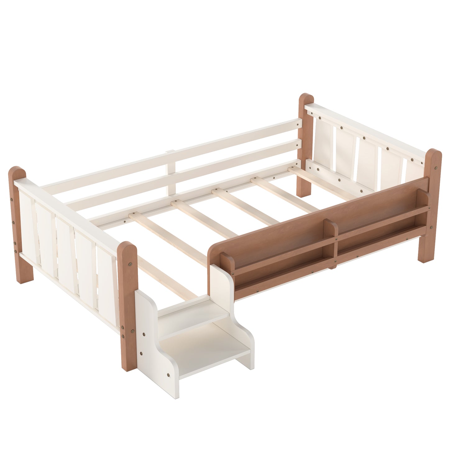 Twin Size Floor Bed with Storage - Beige for Bedroom