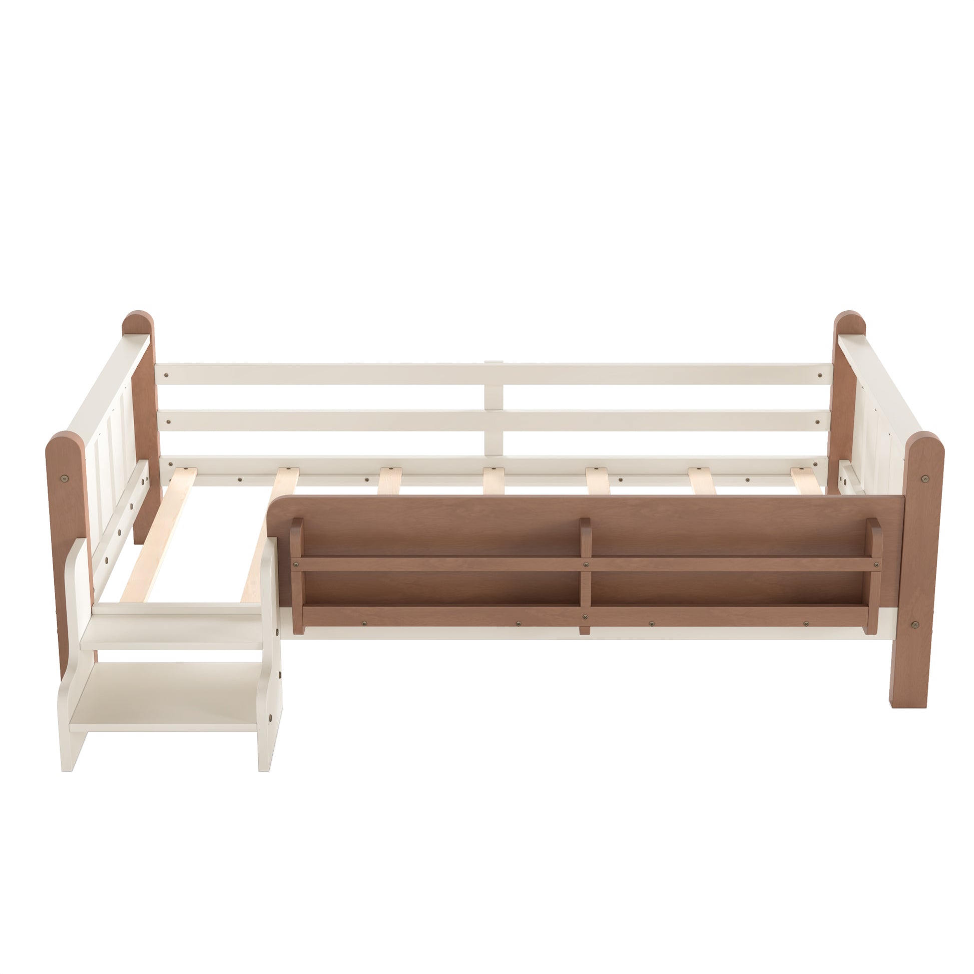 Twin Size Floor Bed with Storage - Beige for Bedroom