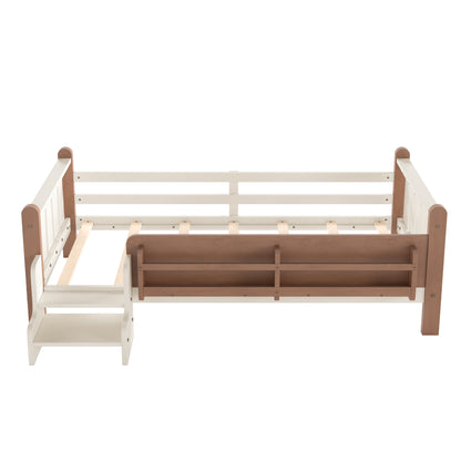 Twin Size Floor Bed with Storage - Beige for Bedroom