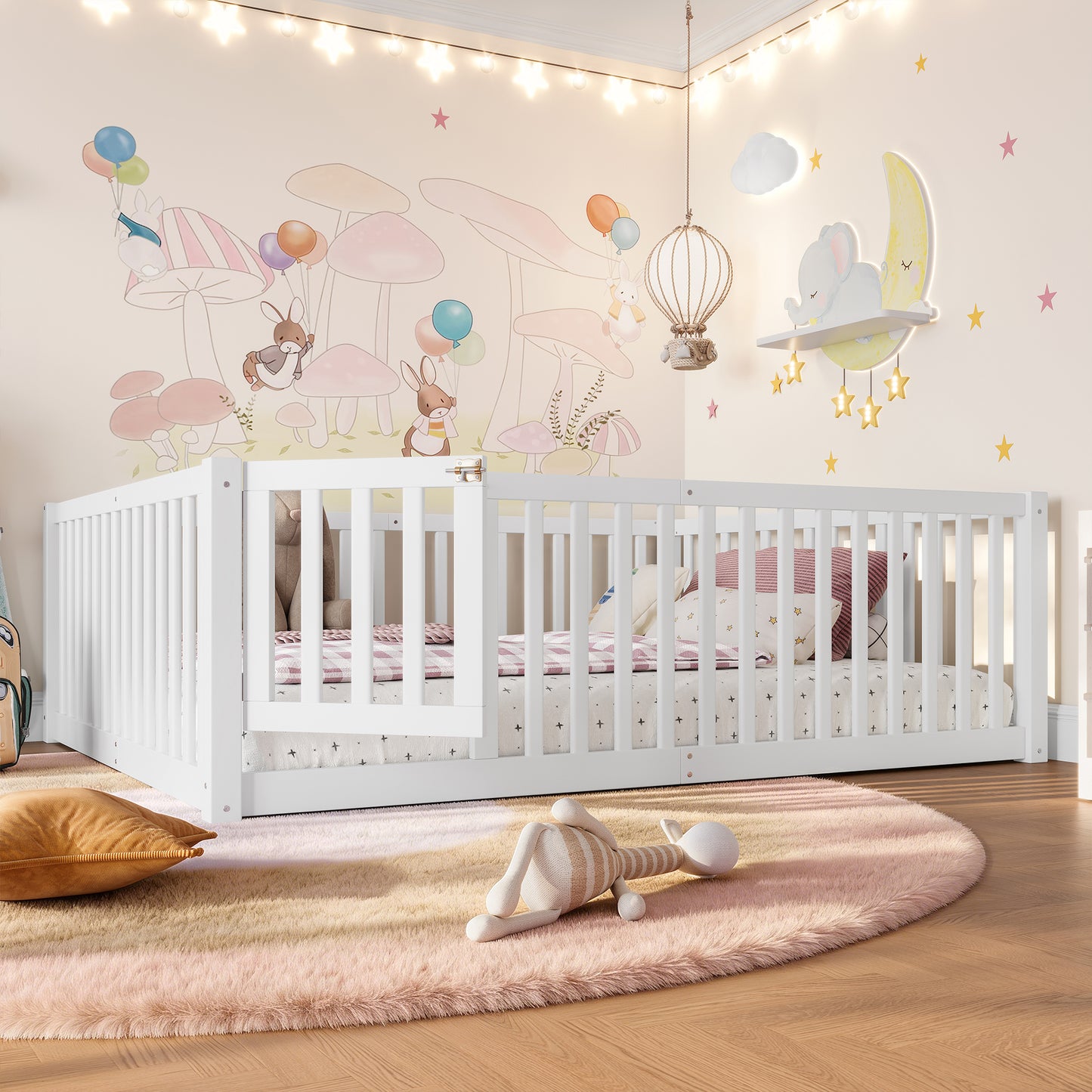 Full Size Floor Bed - White | Safe & Playful Kids Bed