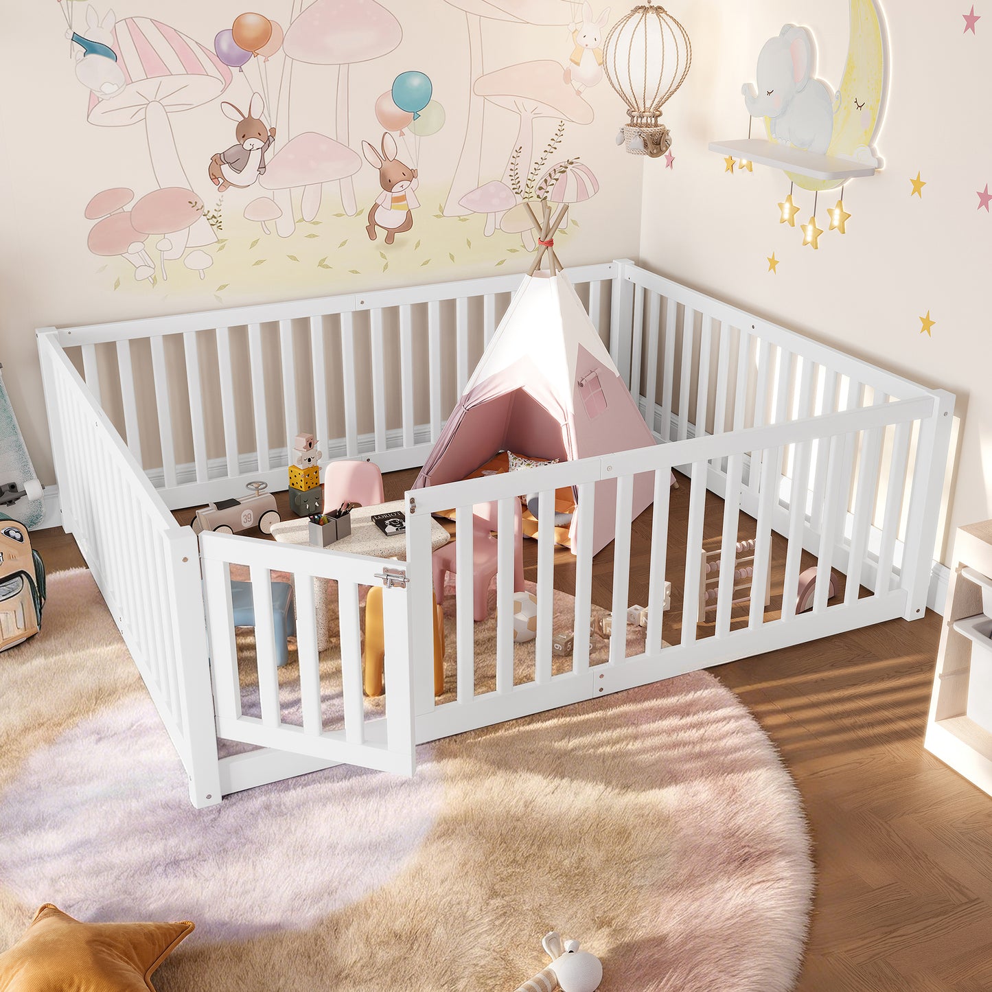 Full Size Floor Bed - White | Safe & Playful Kids Bed