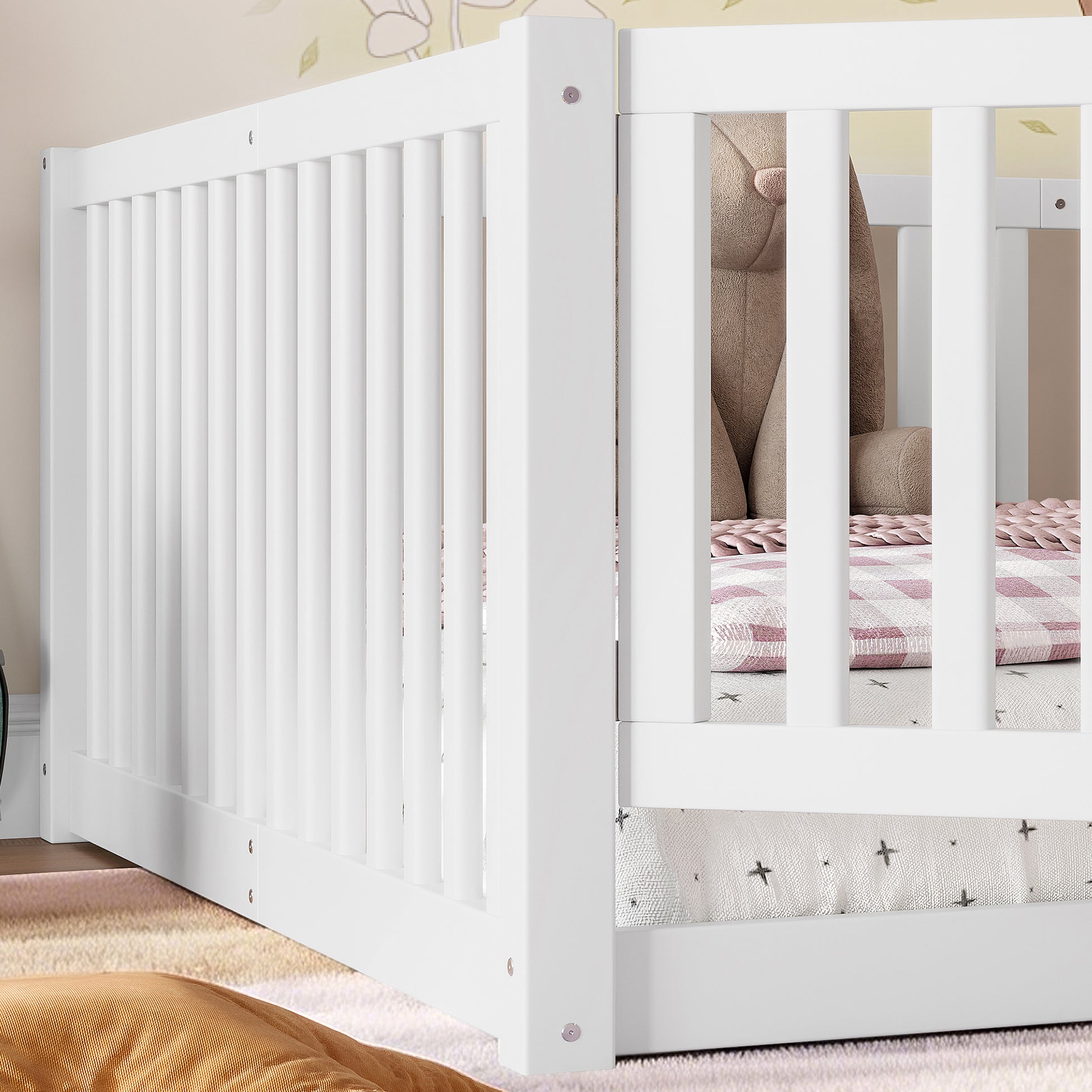 Full Size Floor Bed - White | Safe & Playful Kids Bed