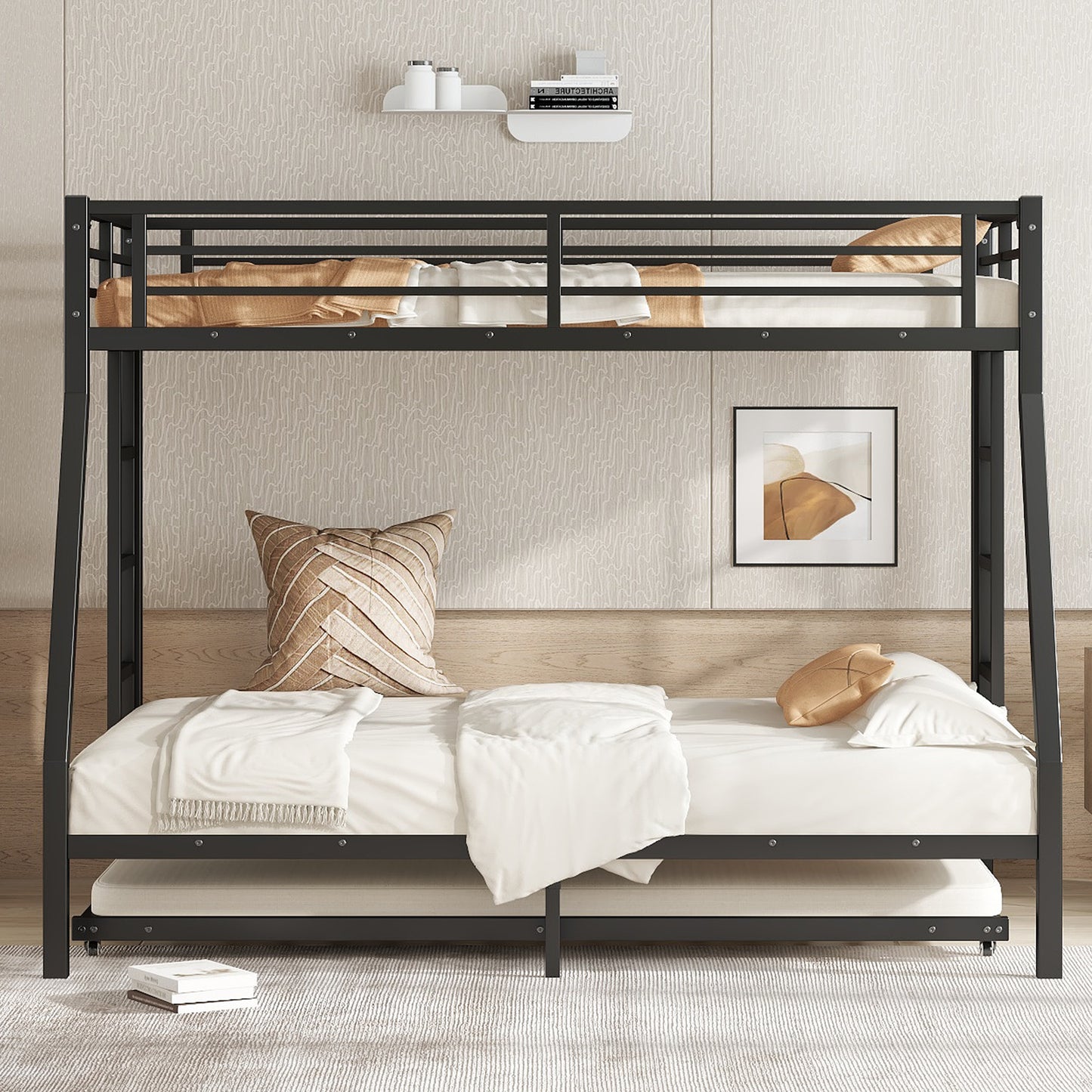 Twin Over Full Metal Bunk Bed - Black Storage