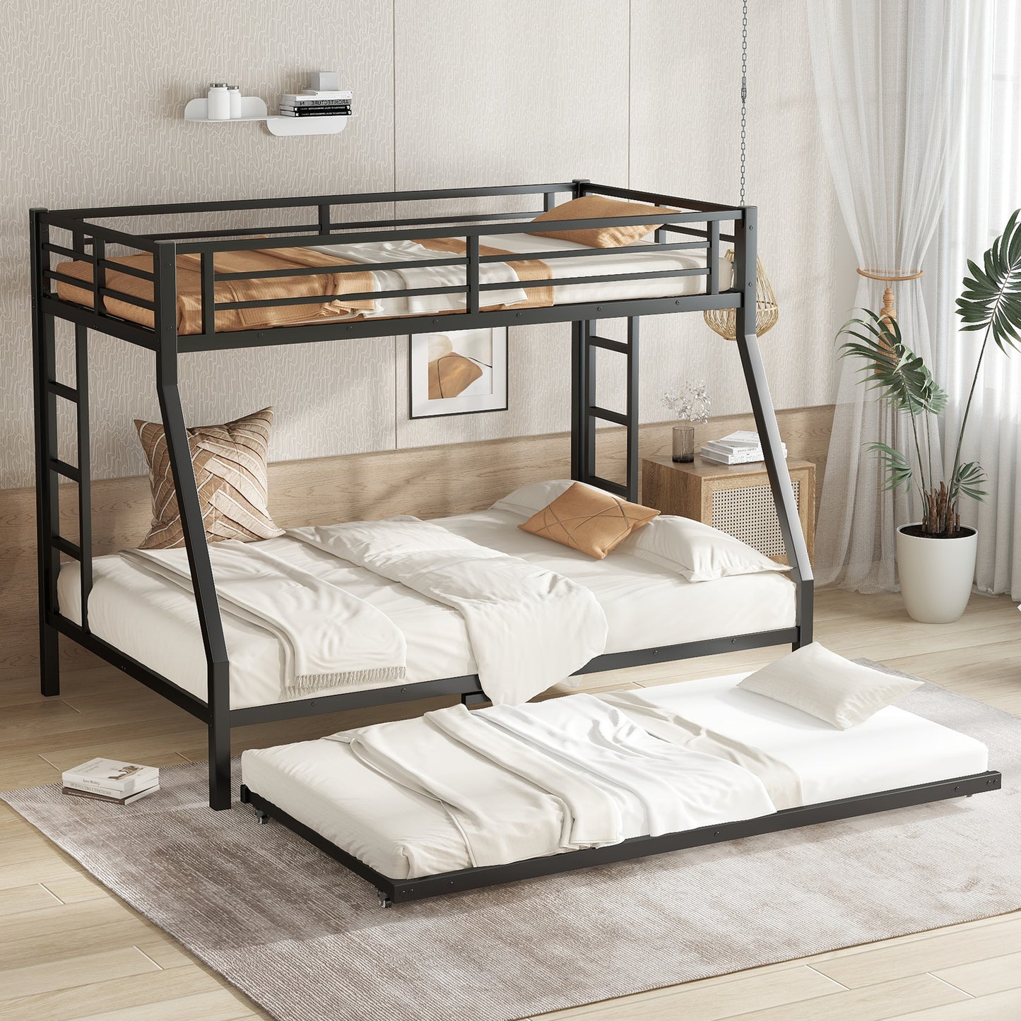 Twin Over Full Metal Bunk Bed - Black Storage