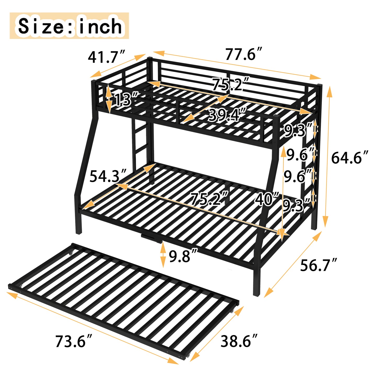 Twin Over Full Metal Bunk Bed - Black Storage