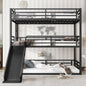 Full over Full over Full Bunk Bed with Slide, Metal Triple Bunk Bed with Safety Guardrails, Heavy-duty Bunk Bed with Noise-reduced Design, Black